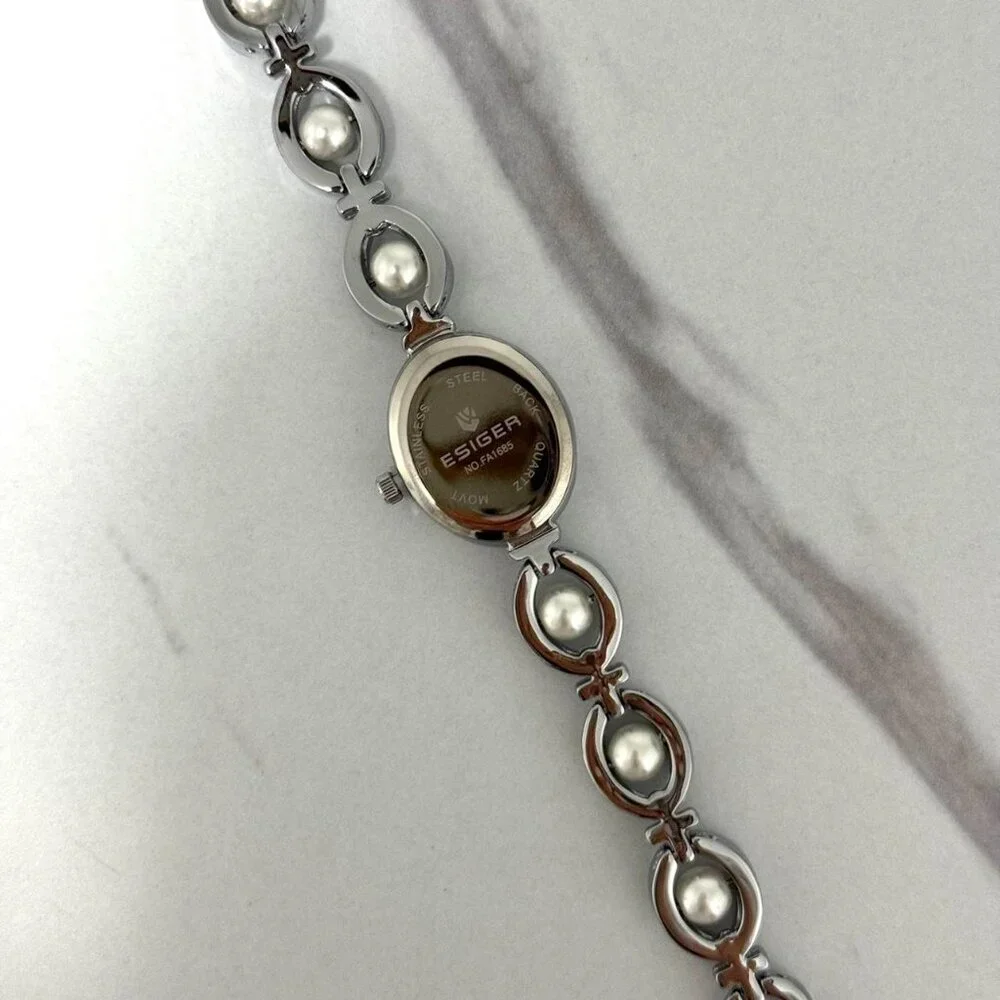 Sku:0170 Retro silver mini watch bracelet with white pearls + in a gift‎ box